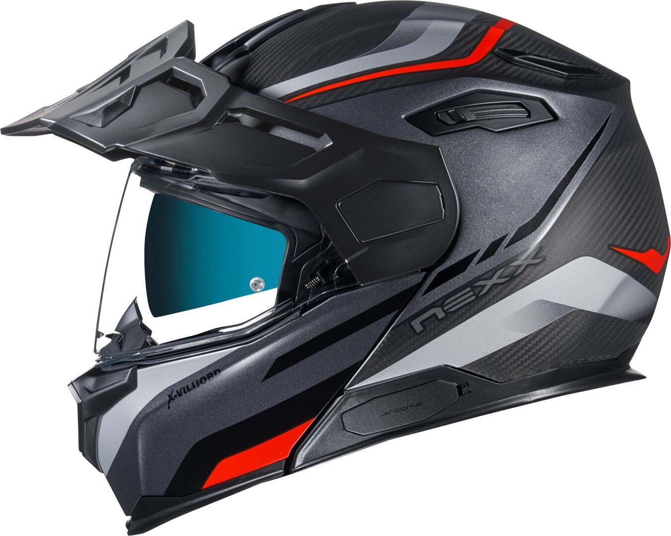 Casco modulare fibra moto Nexx X.VILIJORD Hiker nero rosso black red fiber flip-up helmet casque