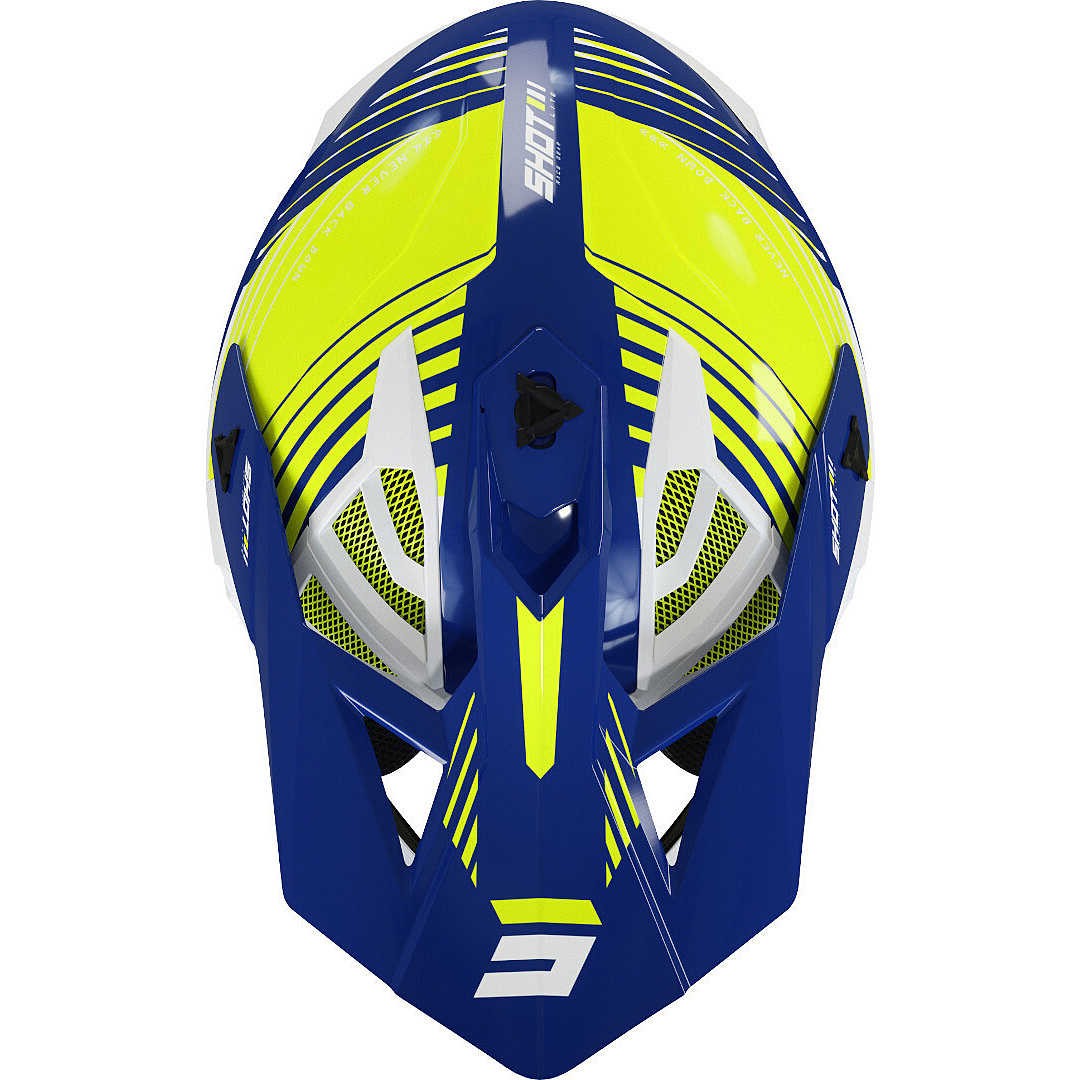 Casco moto cross fibra Shot Lite Fury blu giallo neon yellow enduro motard off road fiber helmet casque