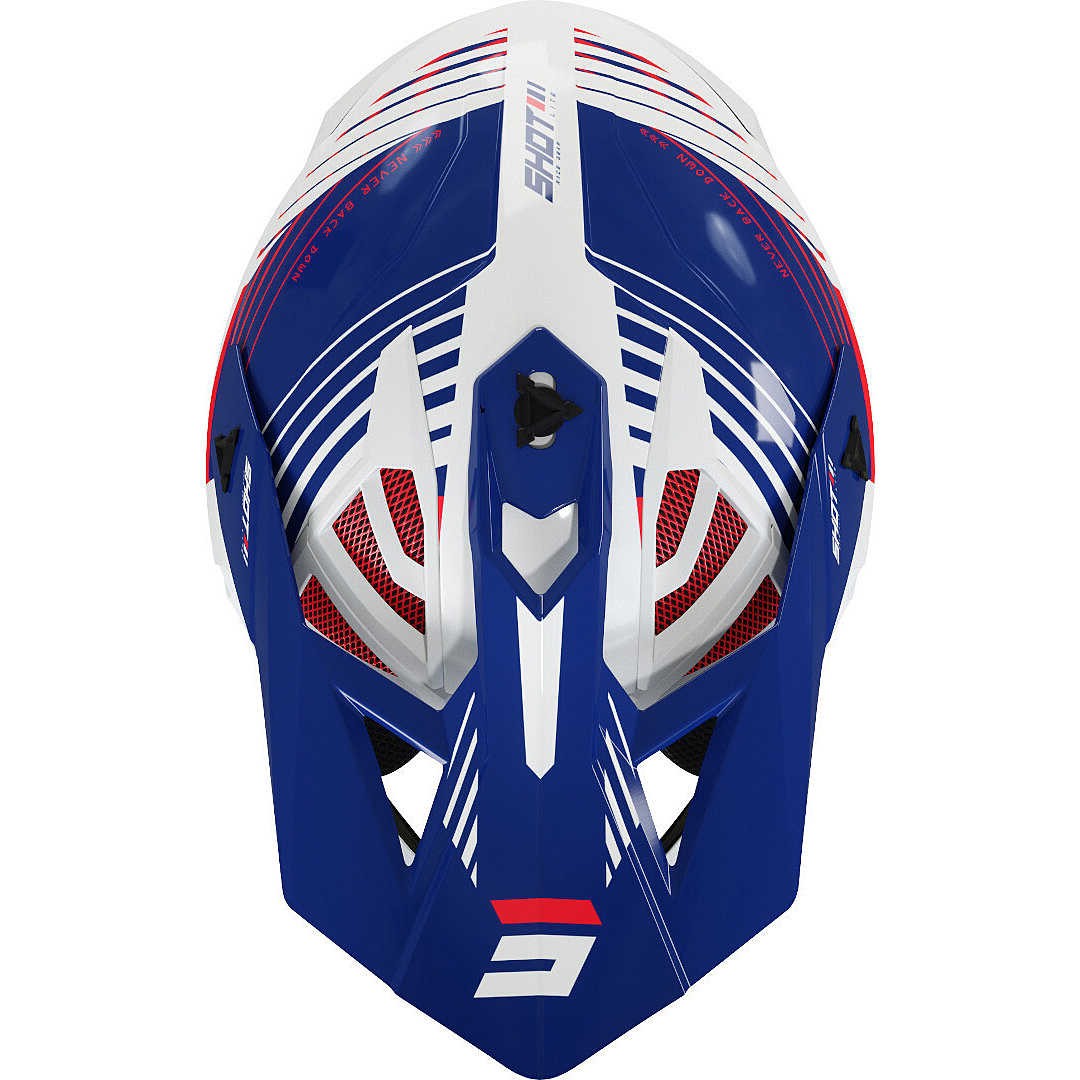 Casco moto cross fibra Shot Lite Fury bianco rosso blu white red enduro motard off road fiber helmet casque
