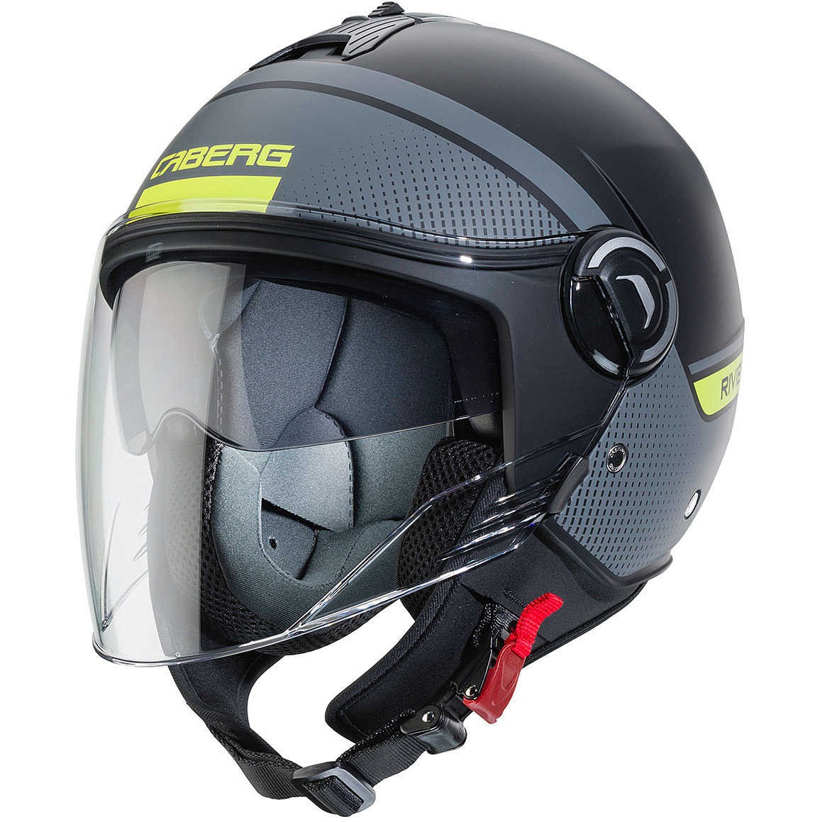 Casco jet Caberg Riviera V4 Elite nero opaco giallo black matt yellow helmet casque