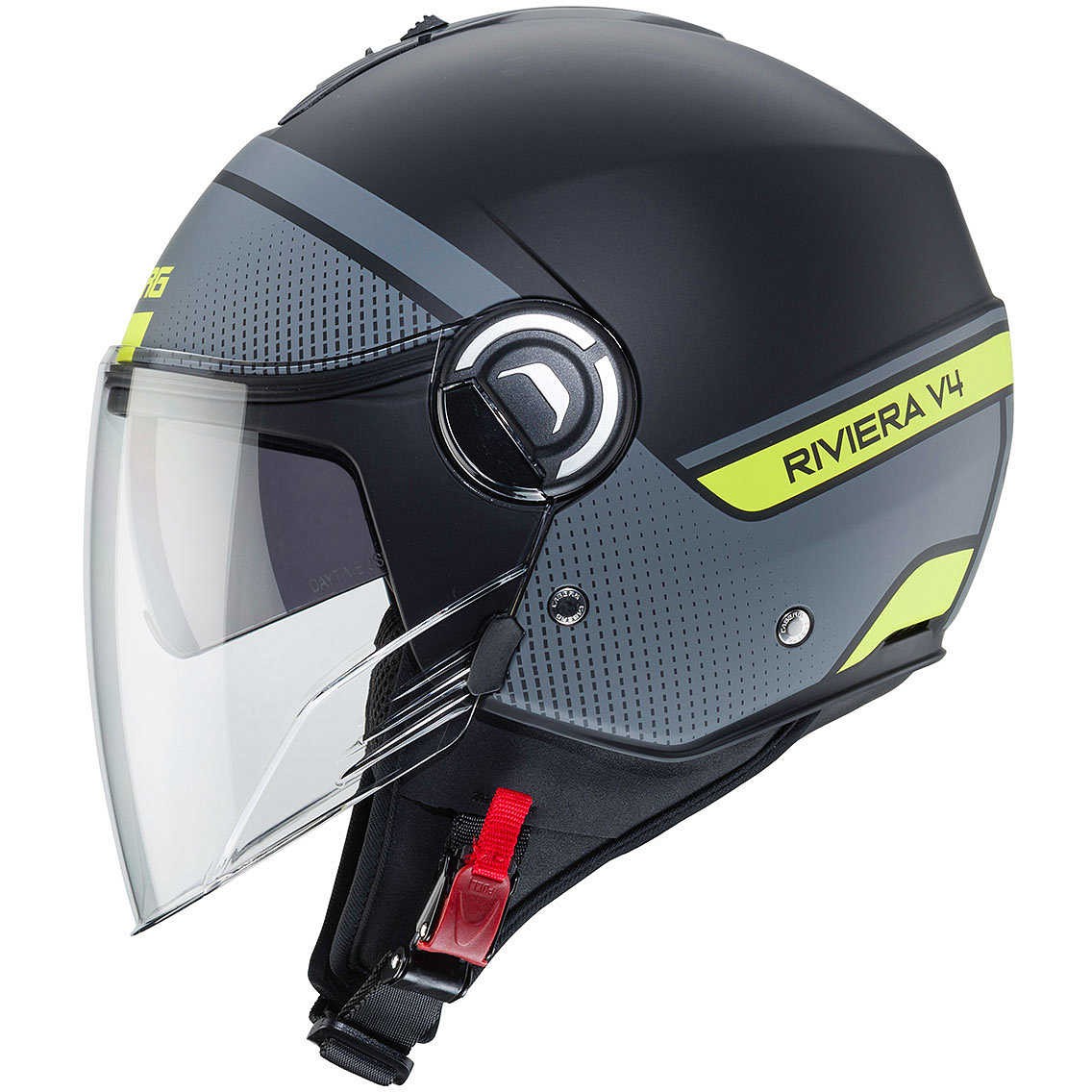 Casco jet Caberg Riviera V4 Elite nero opaco giallo black matt yellow helmet casque