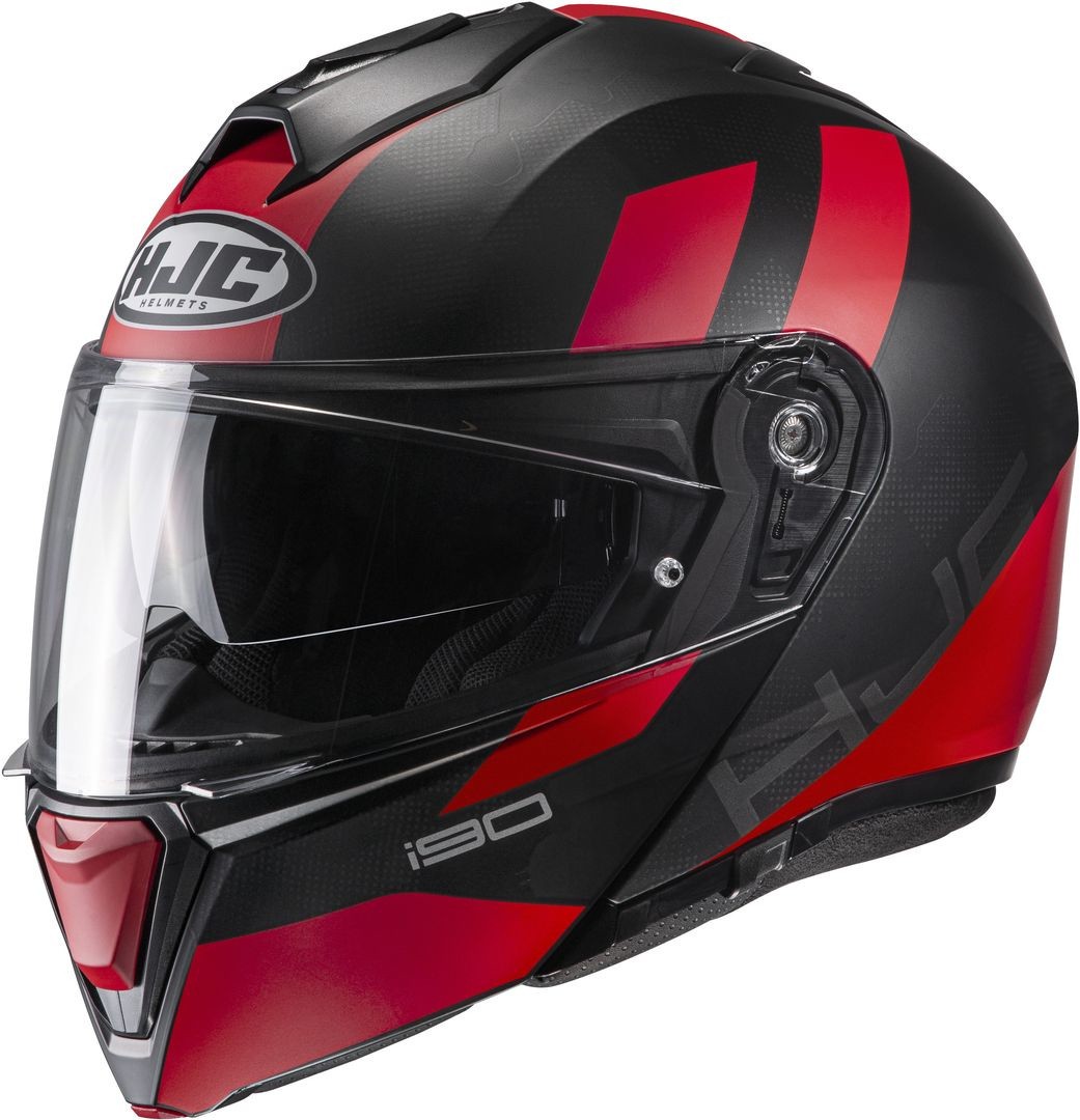 Casco modulare apribile moto Hjc I90 Syrex nero rosso MC1 black matt red flip up helmet casque