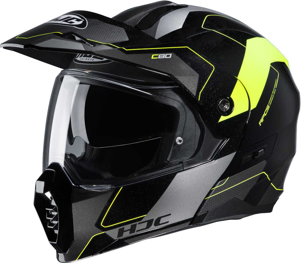 Casco modulare apribile enduro touring adventure moto Hjc C80 Rox giallo yellow MC4 Helmet casque