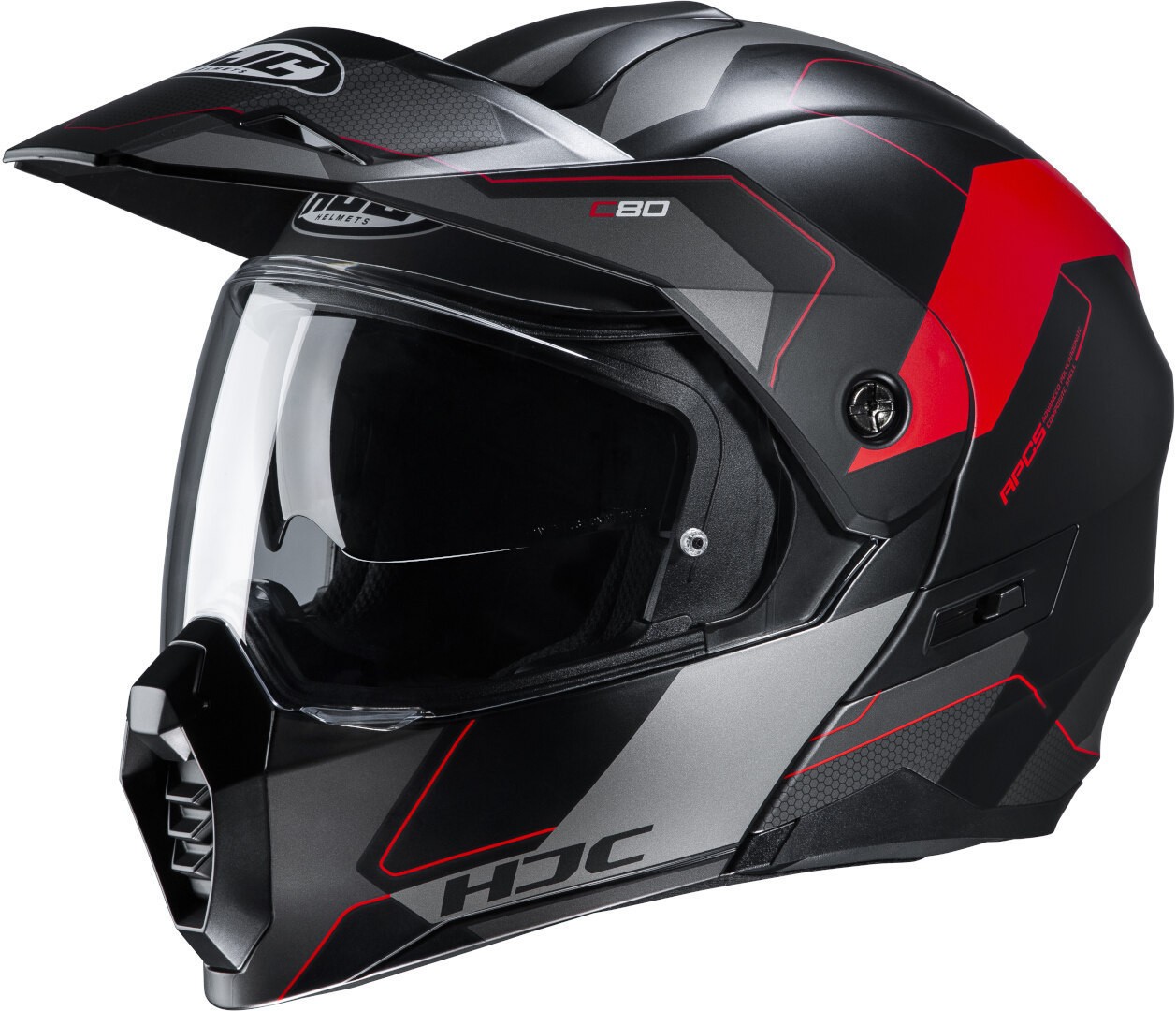Casco modulare apribile enduro touring adventure moto Hjc C80 Rox rosso red MC1 Helmet casque