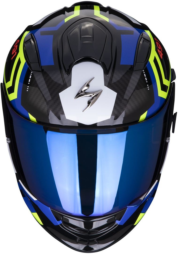 Casco integrale moto Scorpion Exo 491 Spin blu giallo yellow fullface helmet casque