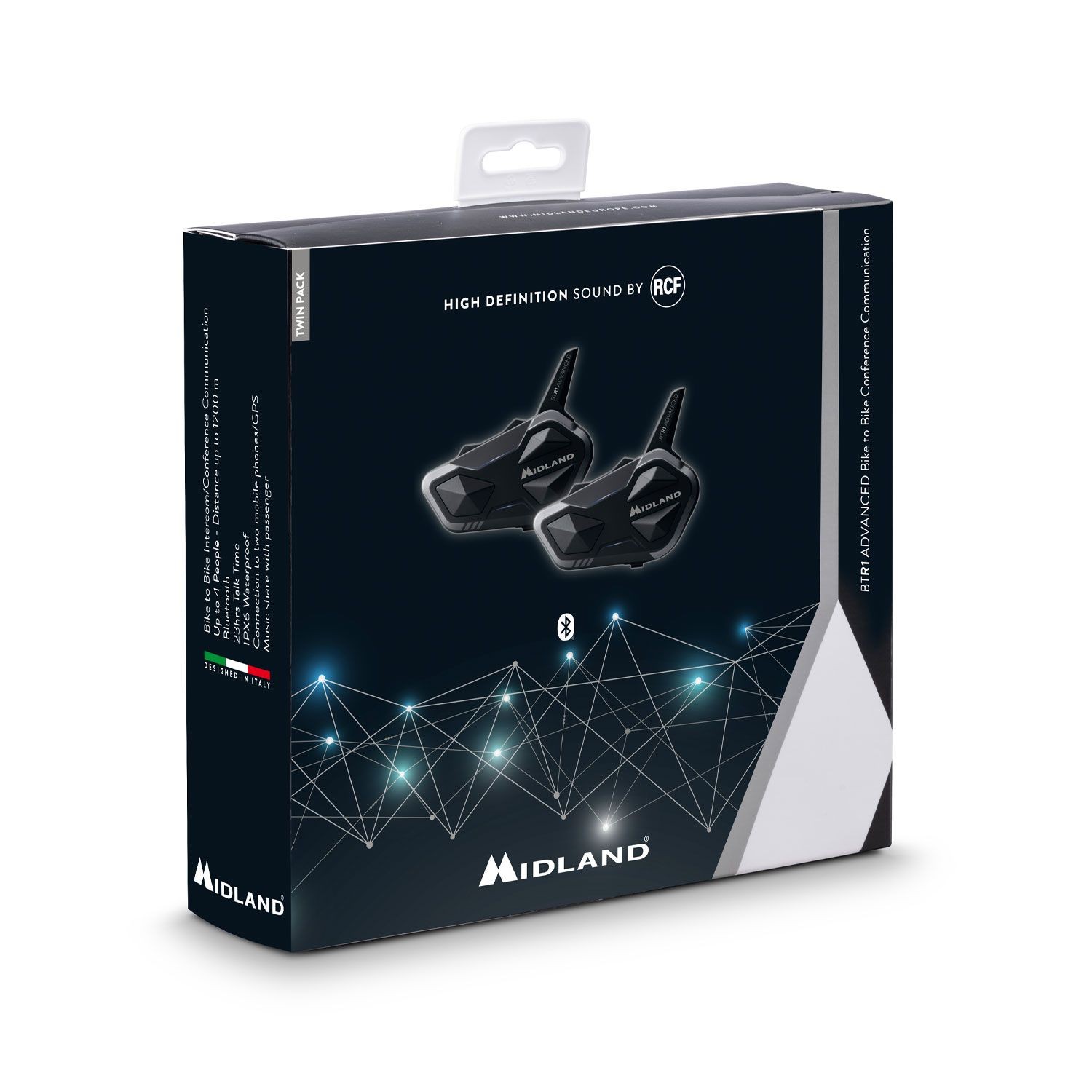Interfono moto bluetooth Midland BTR1 doppio Twin Pack coppia per due caschi