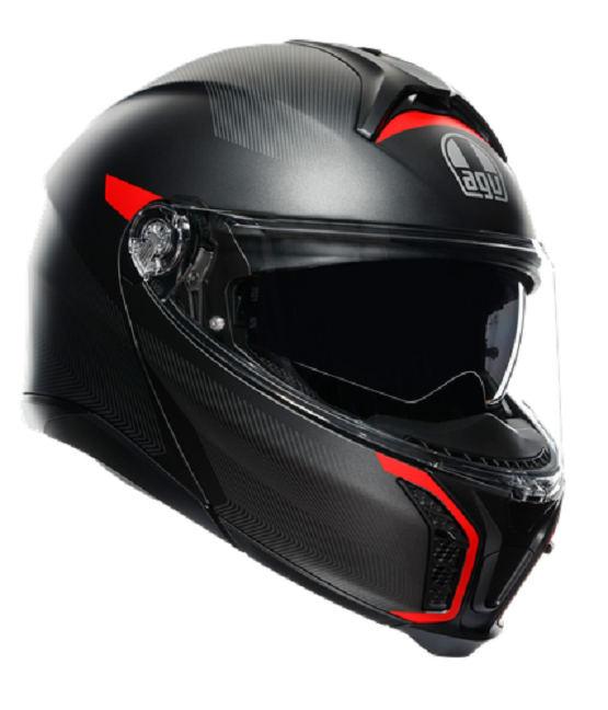 Casco modulare fibra moto Agv TourModular FREQUENCY matt gunmetal red flip up helmet casque