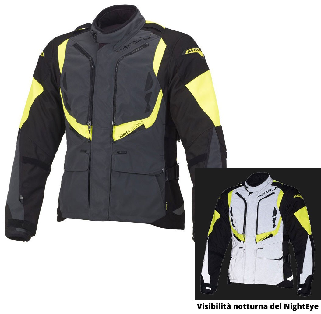 Giacca moto sport touring Macna Vosges nero black nighteye triplo strato jacket