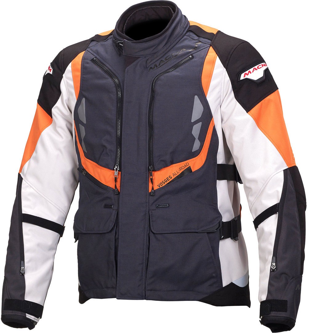 Giacca moto sport touring Macna Vosges nero grigio arancione black grey orange triplo strato jacket
