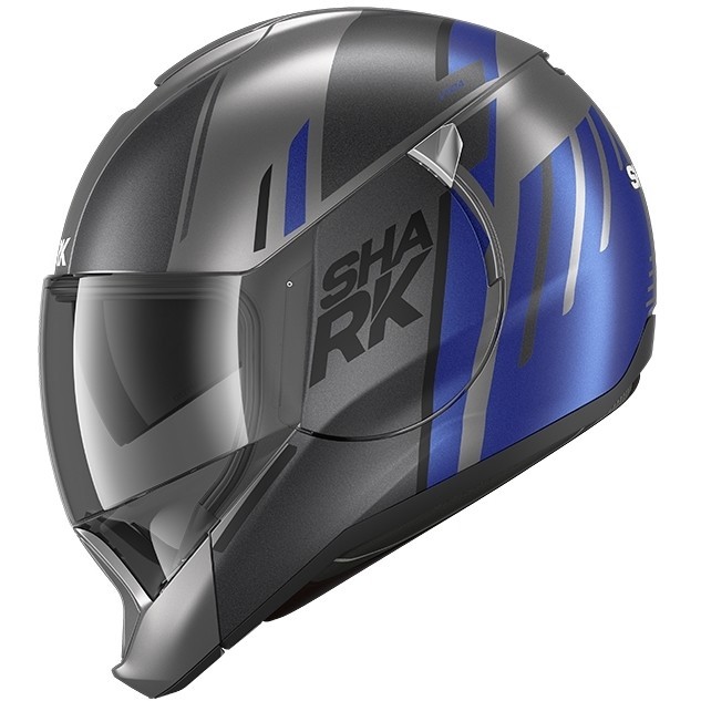 Casco jet modulare apribile Shark Evojet Vyda blu helmet casque