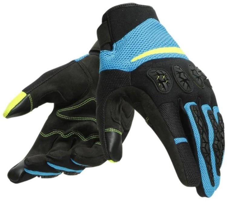 Guanti moto primavera estate Dainese Aerox nero blu giallo black fire blue fluo yellow spring summer gloves