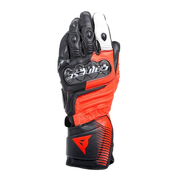 Guanti Dainese Carbon 4 Long nero rosso bianco Black fluo red white leather gloves