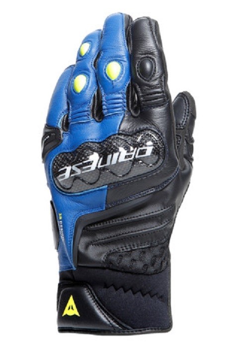 Guanti Dainese Carbon 4 short Black blu fluo yellow sportivi leather gloves