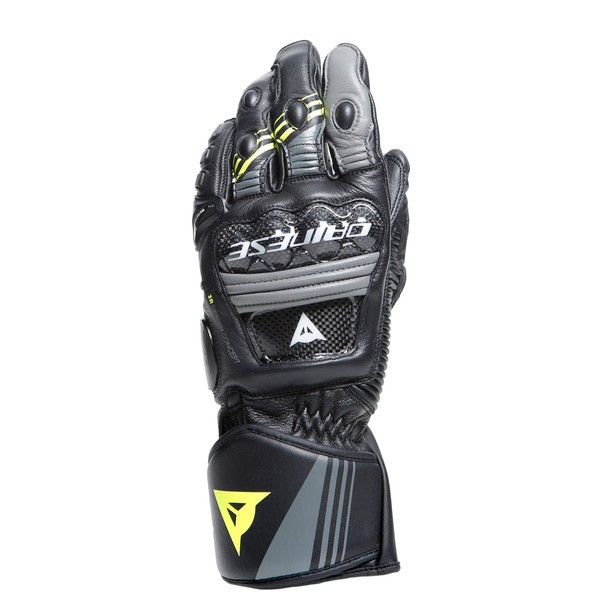 Guanti pelle moto Dainese Druid 4 BLACK CHARCOAL-GRAY FLUO-YELLOW long leather gloves pista corsa