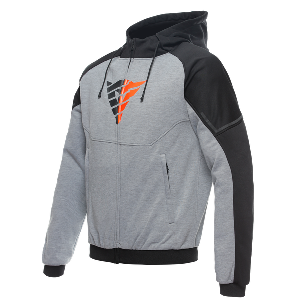 Felpa tecnica Dainese DAEMON-X SAFETY HOODIE FULL ZIP MELANGE-GRAY BLACK RED-FLUO