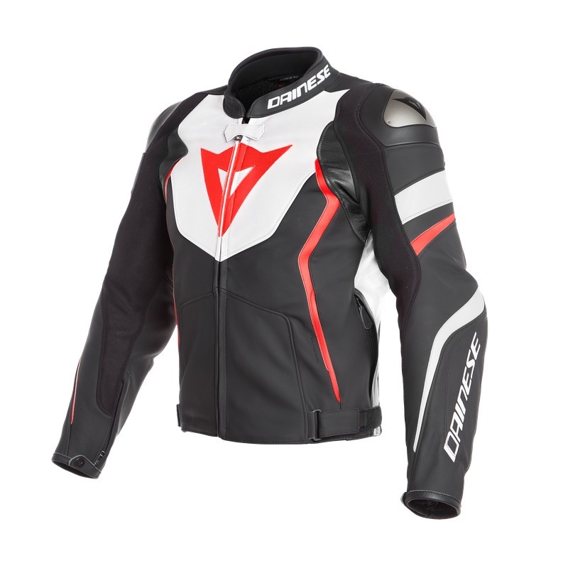 Giacca pelle Dainese Avro 4 Black Matt White fluo red jacket