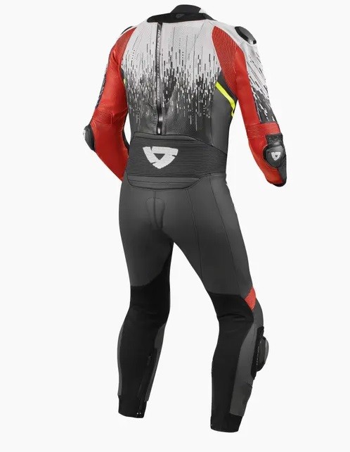 Tuta intera pelle racing pista corsa sport Revit Quantum 2 bianco rosso white neon red one piece leather suit