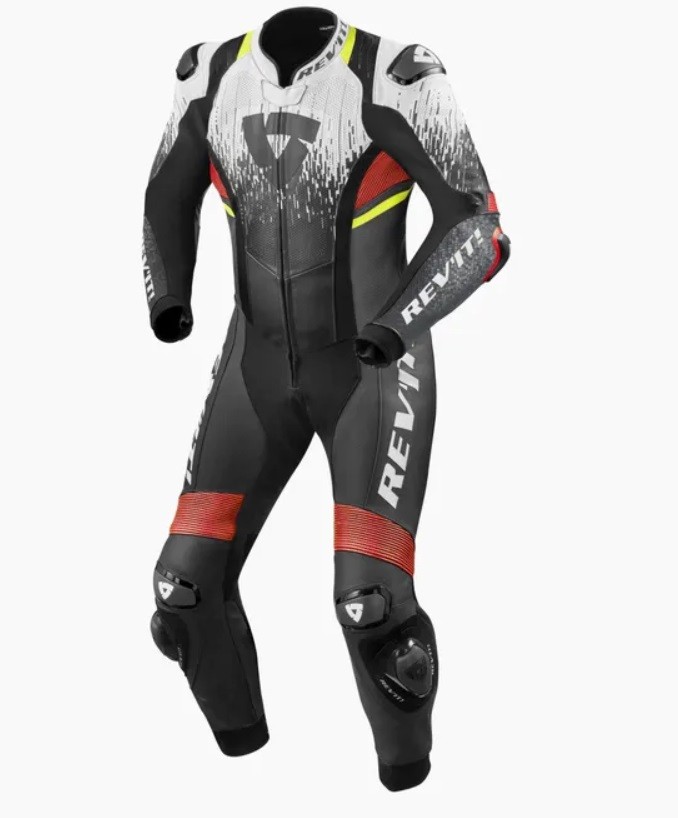 Tuta intera pelle Revit Quantum 2 bianco rosso white neon red one piece leather suit