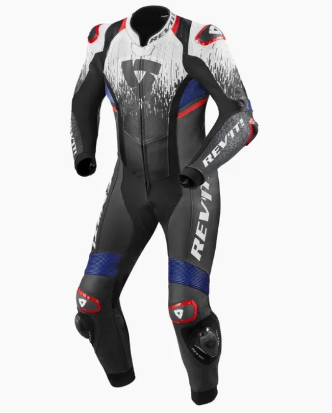 Tuta intera pelle Revit Quantum 2 bianco rosso blu white red one piece leather suit