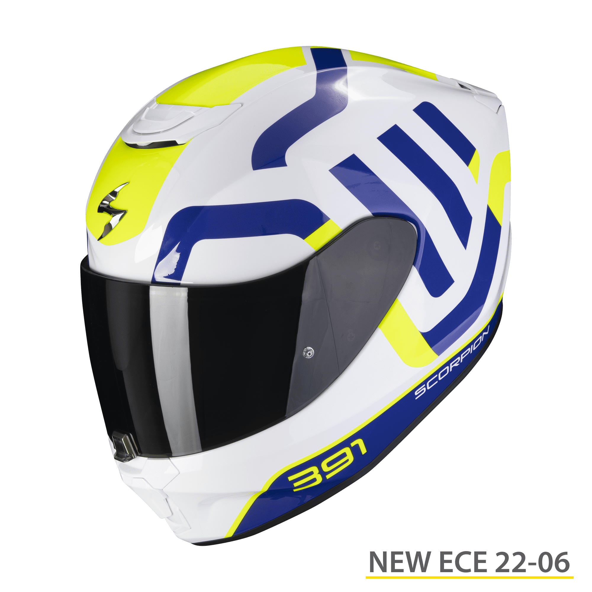 Casco integrale moto Scorpion Exo 391 Arok bianco giallo blu white yellow fullface helmet casque
