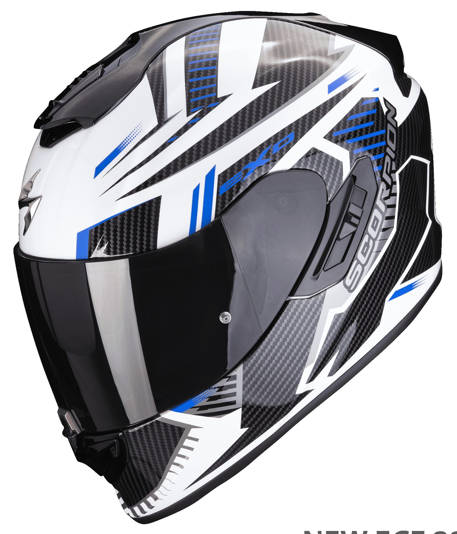 Casco integrale fibra moto Scorpion Exo 1400 EVO SHELL bianco blu white helmet casque