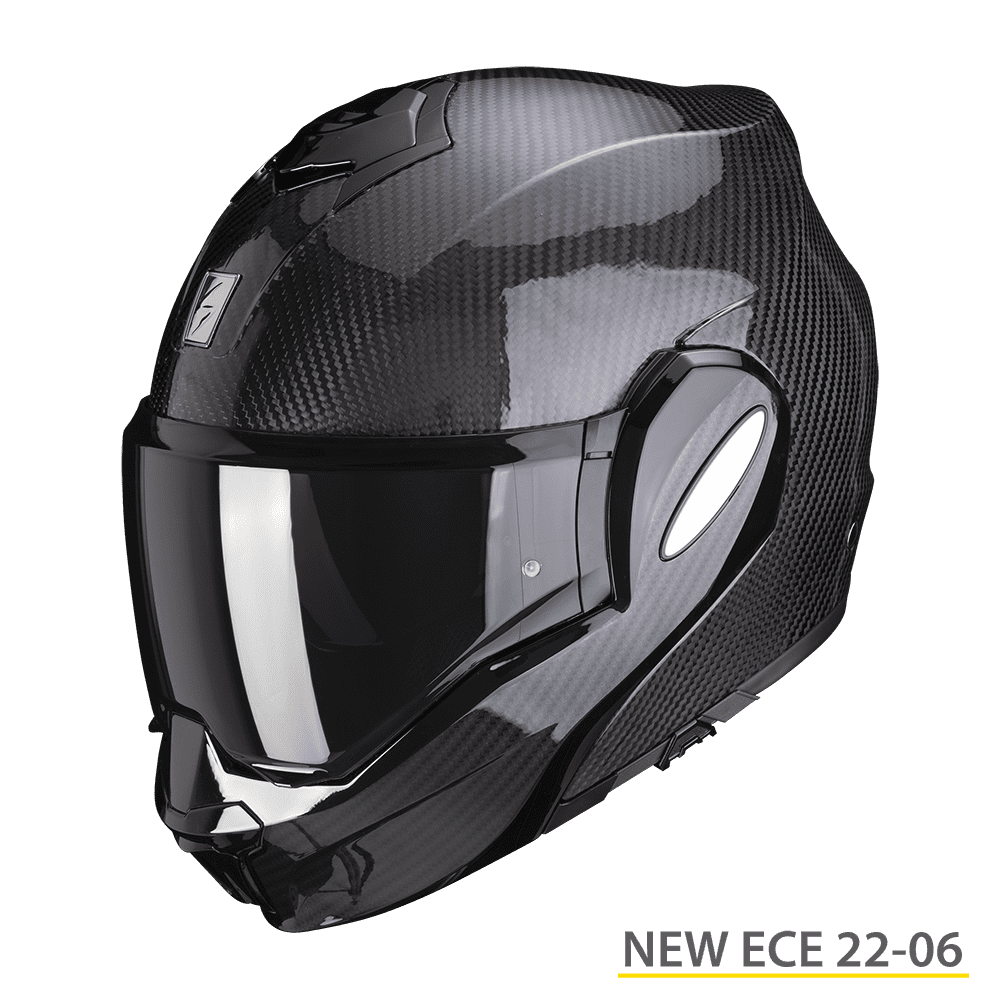 Casco modulare Scorpion EXO-TECH EVO carbon lucido glossy reversibile doppia omolazione flip up helmet casque