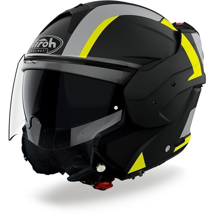 Casco modulare reversibile moto Airoh Mathisse Explorer nero opaco giallo mat black yellow flip-back reverse helmet casque