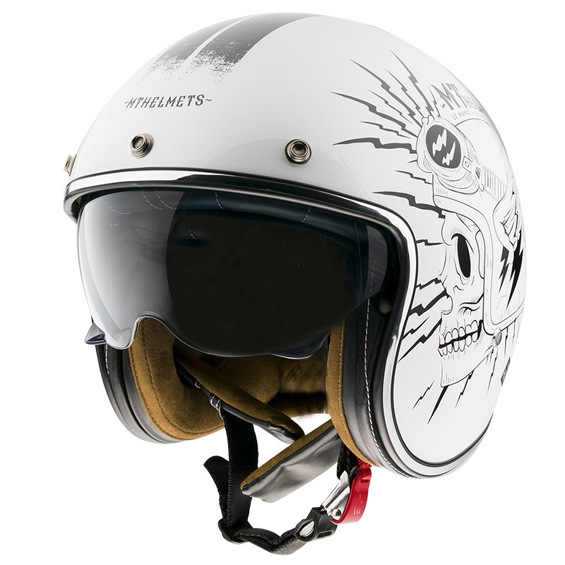 Casco jet MT Le mans 2 SV DILER B0 bianco white vintage custom scrambler cafe racer helmet