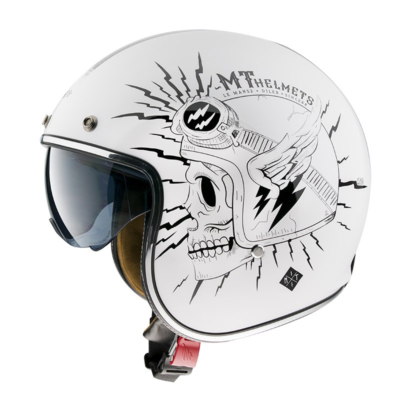 Casco jet MT Le mans 2 SV DILER B0 bianco white vintage custom scrambler cafe racer helmet