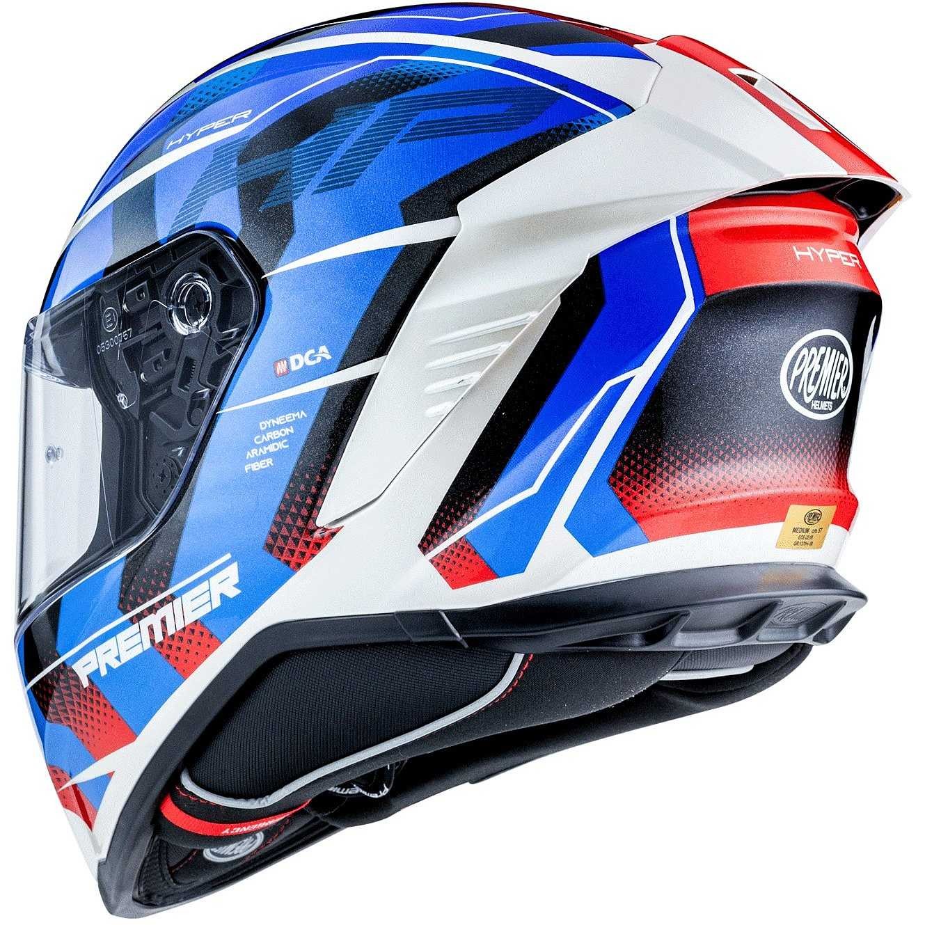 Casco integrale fibra moto Premier Hyper HP12 bianco rosso blu white red helmet casque