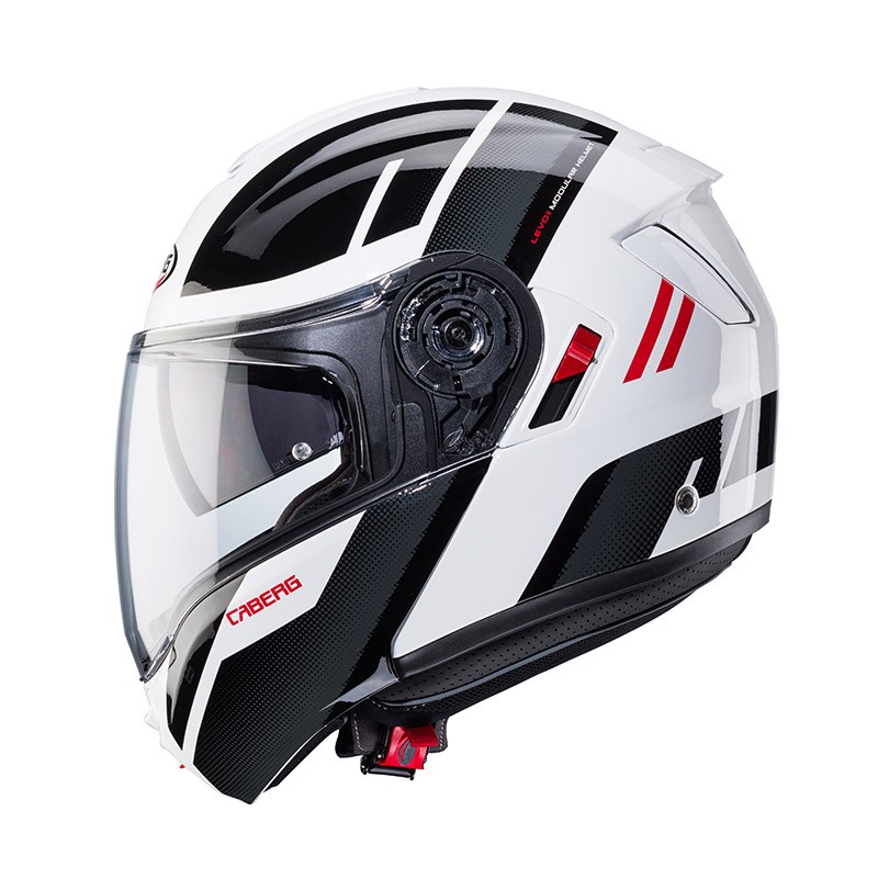 Casco moto modulare Caberg Levo X MANTA bianco nero rosso white black red flip up helmet casque