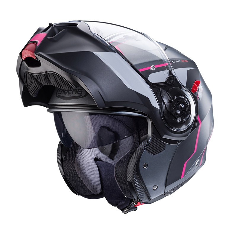 Caberg Duke EVO MOVE gunmetal fucsia flip-up lady woman helmet casque