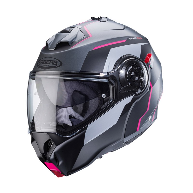 Casco modulare donna apribile moto Caberg Duke EVO MOVE gunmetal fucsia flip-up lady woman helmet casque