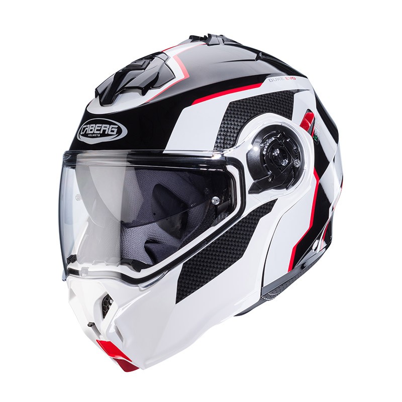 Casco modulare apribile moto Caberg Duke EVO MOVE bianco nero rosso white black red flip-up helmet casque
