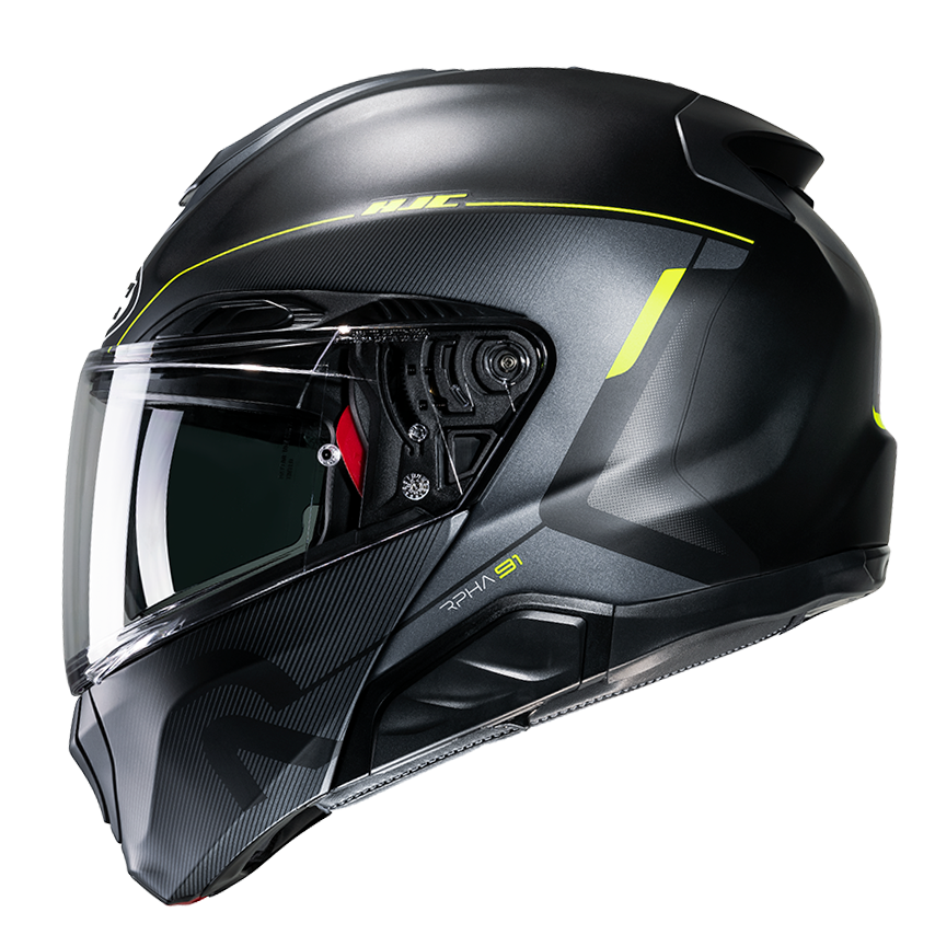Casco modulare apribile fibra moto Hjc Rpha-91 COMBUST GIALLO YELLOW MC3HSF flip up fiber Helmet casque