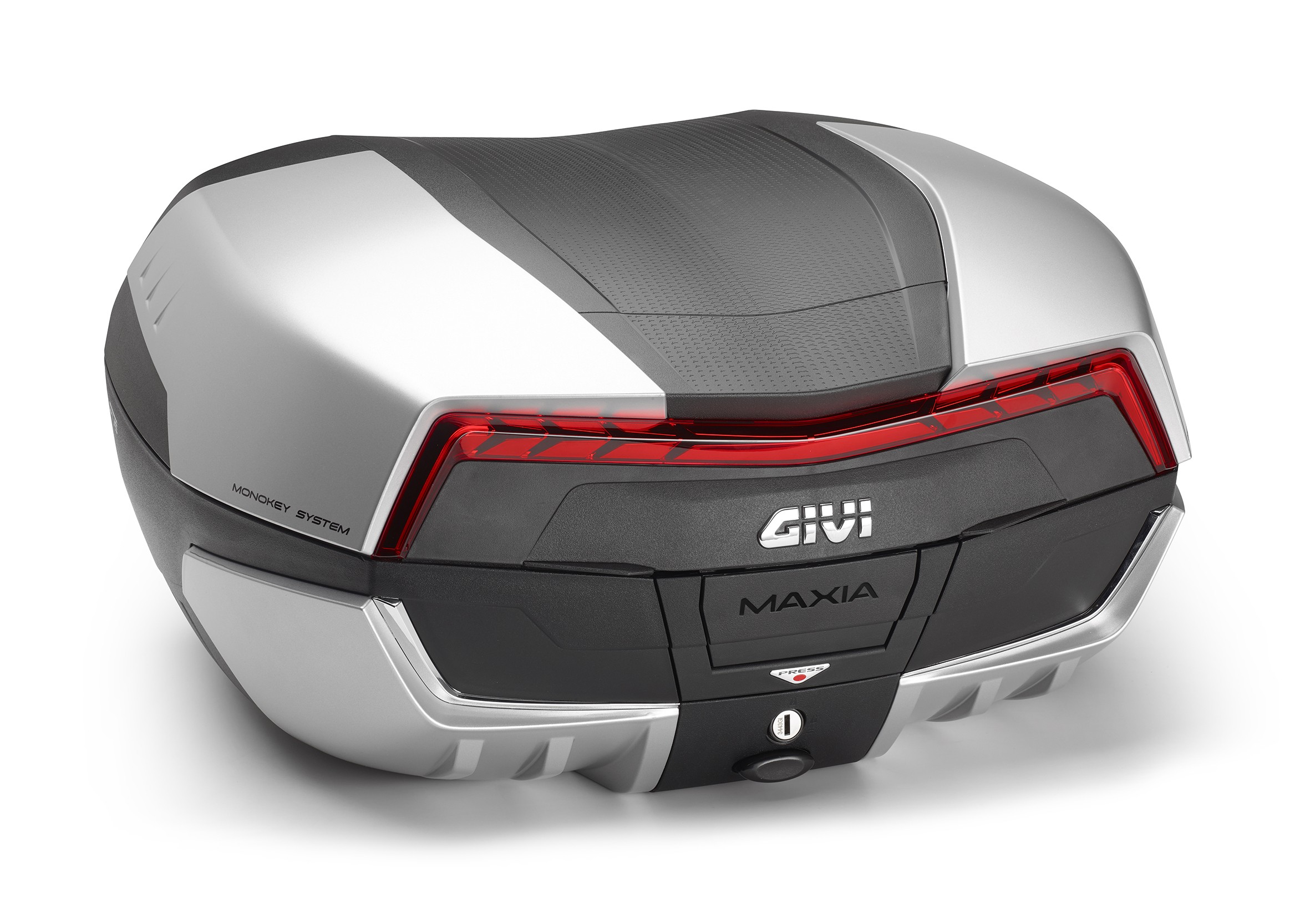 Valigia Bauletto Givi V58 MAXIA5 nera con catadiottro rosso e quattro cover verniciate alluminio top case