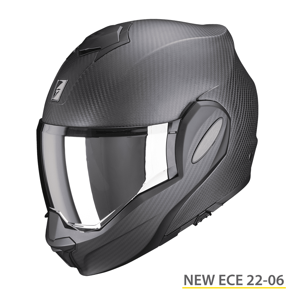 COPPIA Casco modulare Scorpion EXO-TECH EVO Carbonio opaco matt reversibile doppia omolazione flip back helmet casque