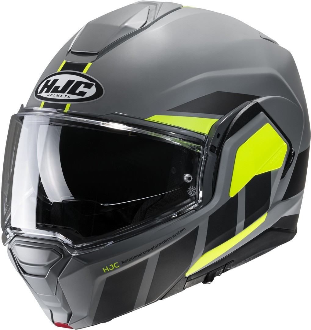 Casco modulare reversibile Hjc I100 BEIS GRIGIO GIALLO GREY YELLOW MC3HSF flip back reverse helmet casque