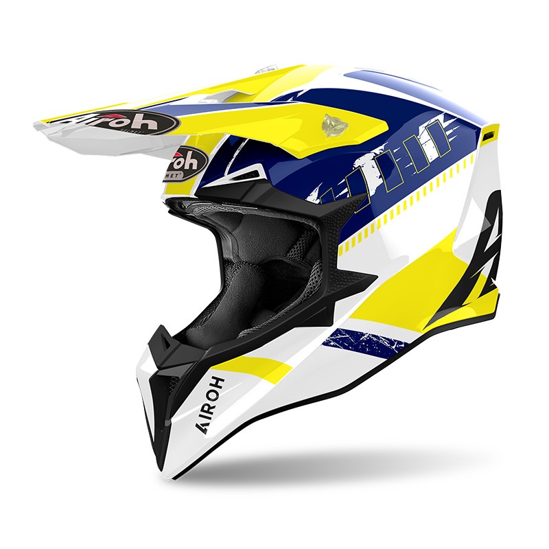 Casco cross Airoh Wraaap Feel Yellow Blue Gloss helmet casque