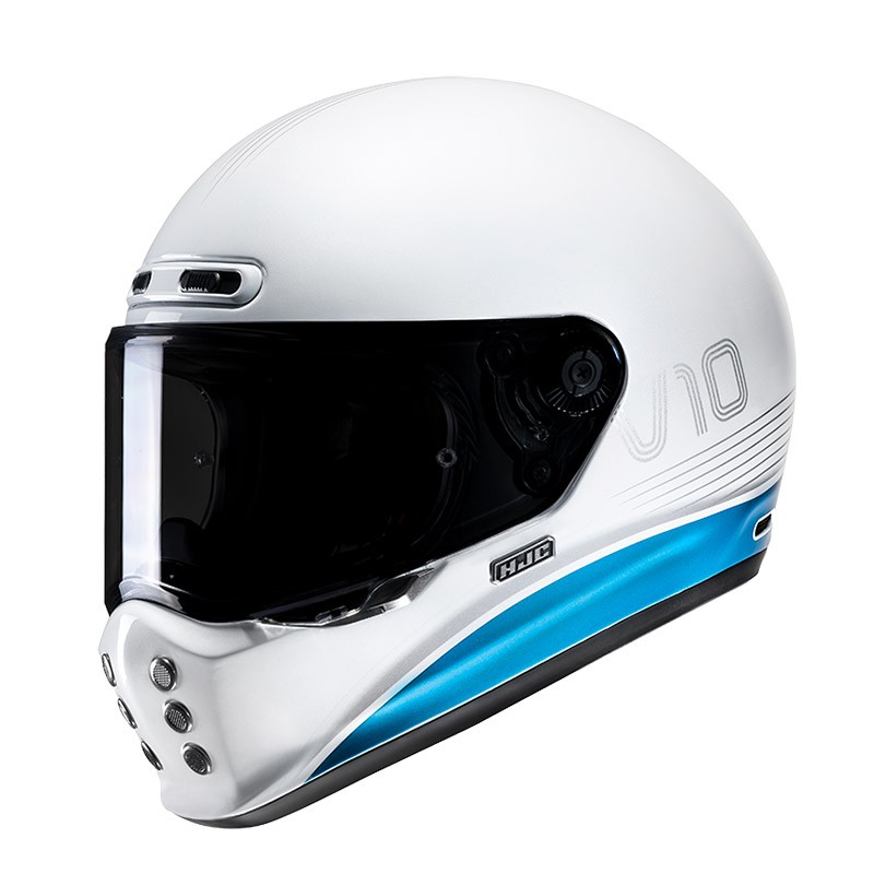 Casco integrale fibra vintage Hjc V10 TAMI MC2 bianco blu white naked scrambler fiber Helmet casque