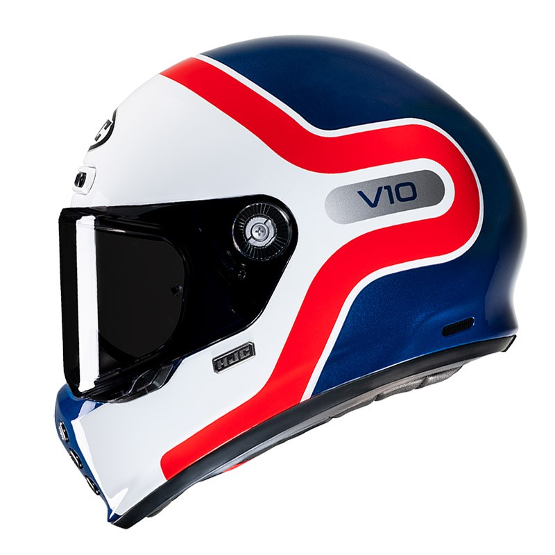 Casco integrale fibra vintage Hjc V10 GRAPE MC21 bianco rosso blu white red naked scrambler fiber Helmet casque