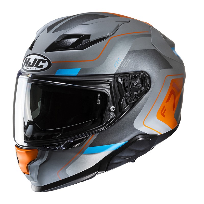 Casco integrale FIBRA moto Hjc F71 ARCAN GRIGIO BLU ARANCIONE MC27 GREY BLUE ORANGE FIBER helmet casque