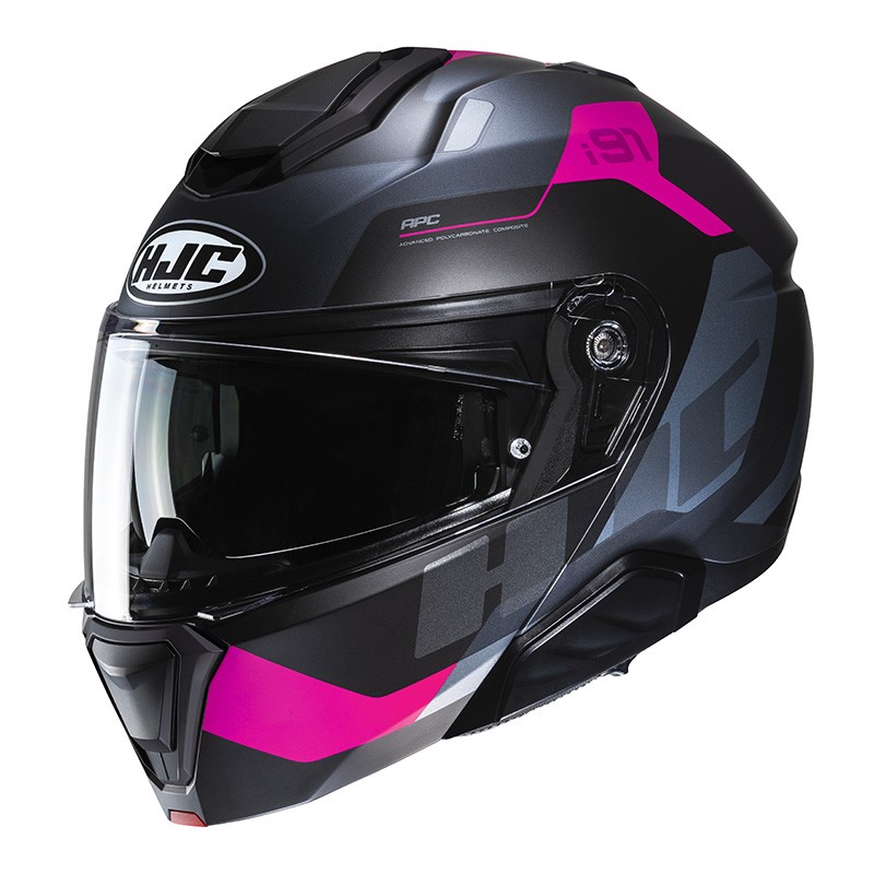 Casco donna modulare apribile moto Hjc I91 CARST NERO OPACO FUCHSIA MC8SF woman flip up helmet casque