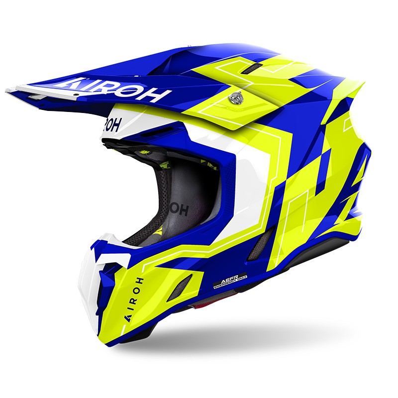 Casco moto cross Airoh Twist 3 DIZZY BLU YELLOW enduro motard off road helmet casque fuoristrada