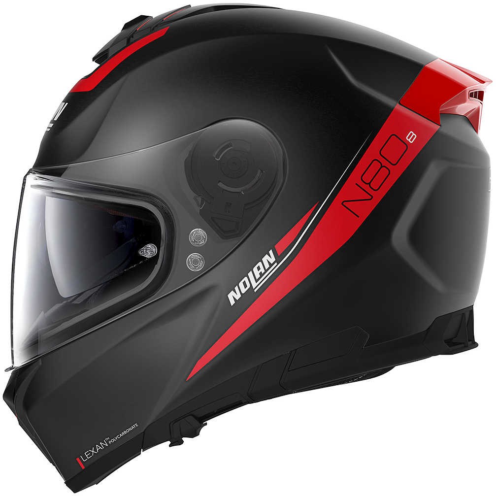 Casco integrale moto Nolan N80.8 Staple nero opaco rosso flat black red Ncom helmet casque