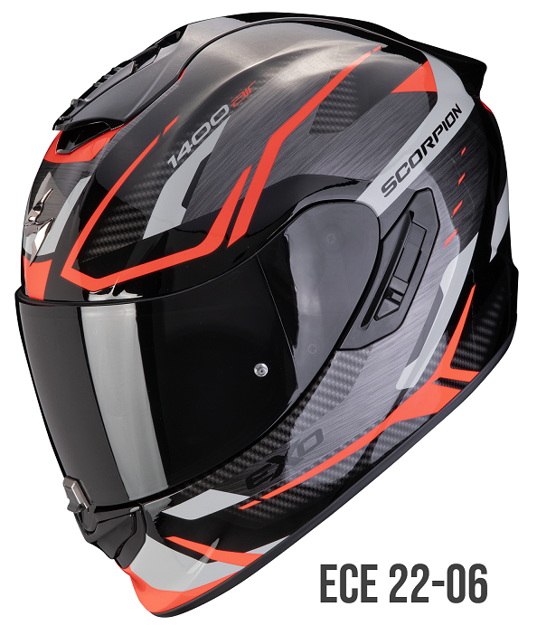 Casco integrale FIBRA moto Scorpion Exo 1400 EVO 2 ACCORD GRIGIO ROSSO GREY RED helmet casque
