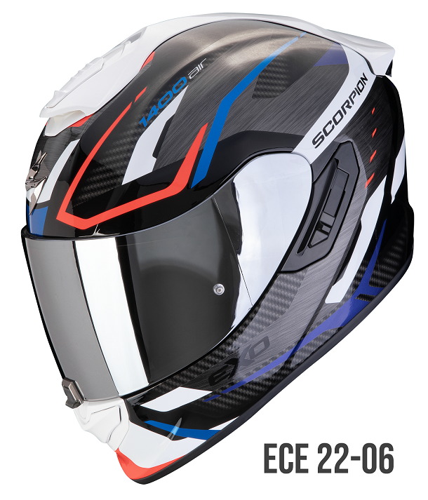 Casco integrale FIBRA moto Scorpion Exo 1400 EVO 2 ACCORD ROSSO BLU RED helmet casque