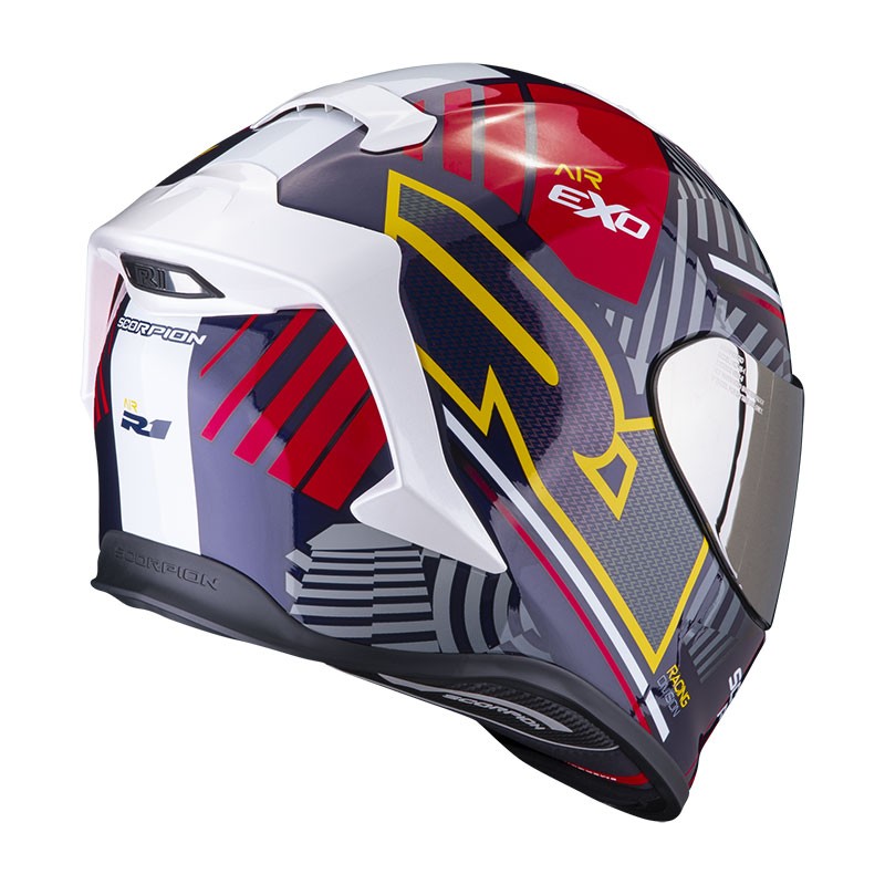 Casco integrale moto fibra Scorpion Exo R1 EVO VICTORY ROSSO GIALLO BLU RED YELLOW helmet casque