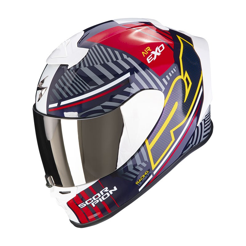 Casco integrale moto fibra Scorpion Exo R1 EVO VICTORY ROSSO GIALLO BLU RED YELLOW helmet casque