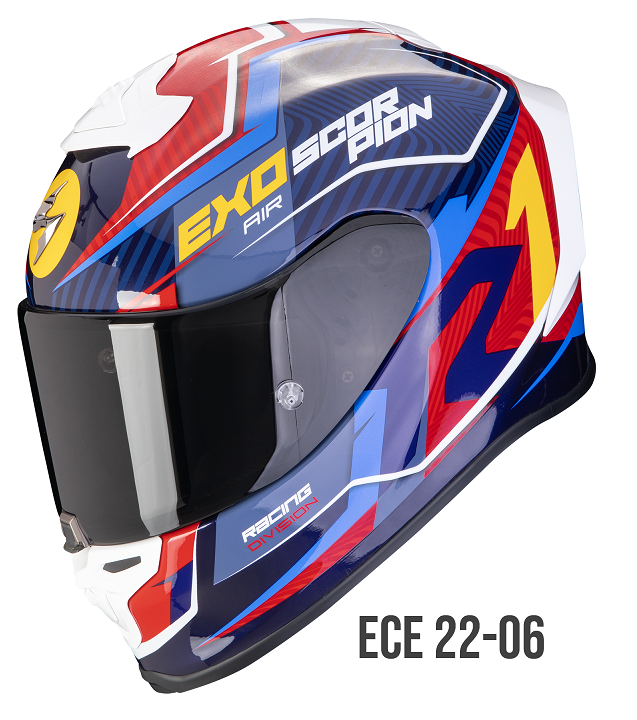 Casco integrale moto fibra Scorpion Exo R1 EVO COUP ROSSO GIALLO BLU RED YELLOW helmet casque